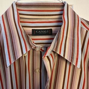 Canali Italy Multi Color Striped Men’s Casual Dress Shirt, Size Large
